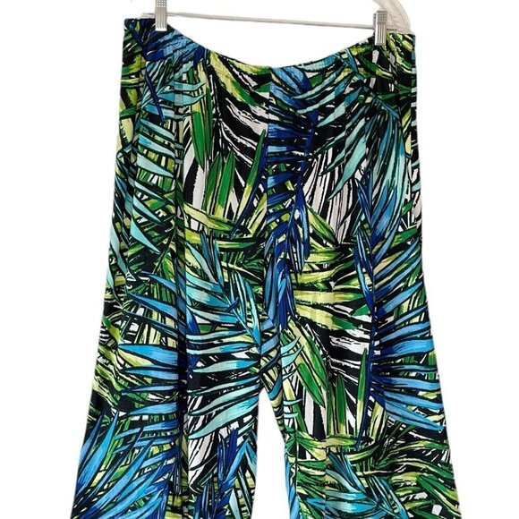 Melissa Paige Pull on Wide Leg Palazzo Pants Tropical Fern Print Size 3X - Picture 2 of 7